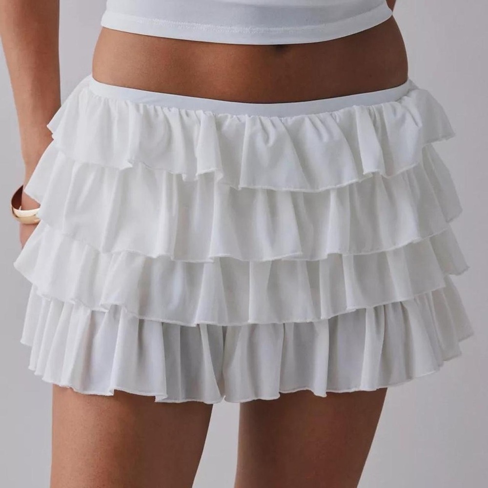 White Ruffle Skort with Elastic Waist preppy skirt shorts tennis out from under